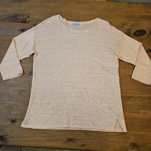 J. McLaughlin Sweater Womens Linen 3/4 Sleeve Crewneck Pullover Top Peach Medium